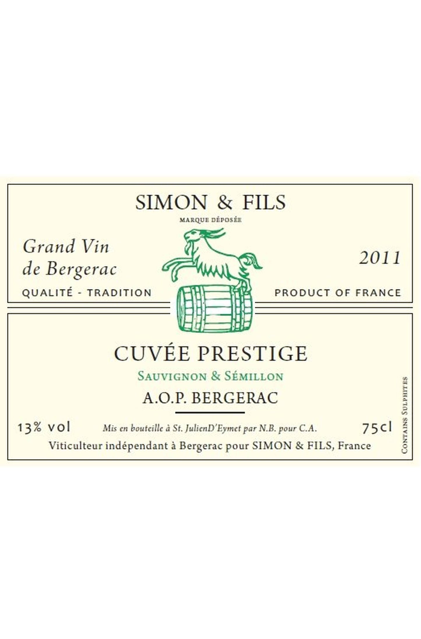 Simon et Fils Cuvée Prestige AOP bergerac blanc sec
