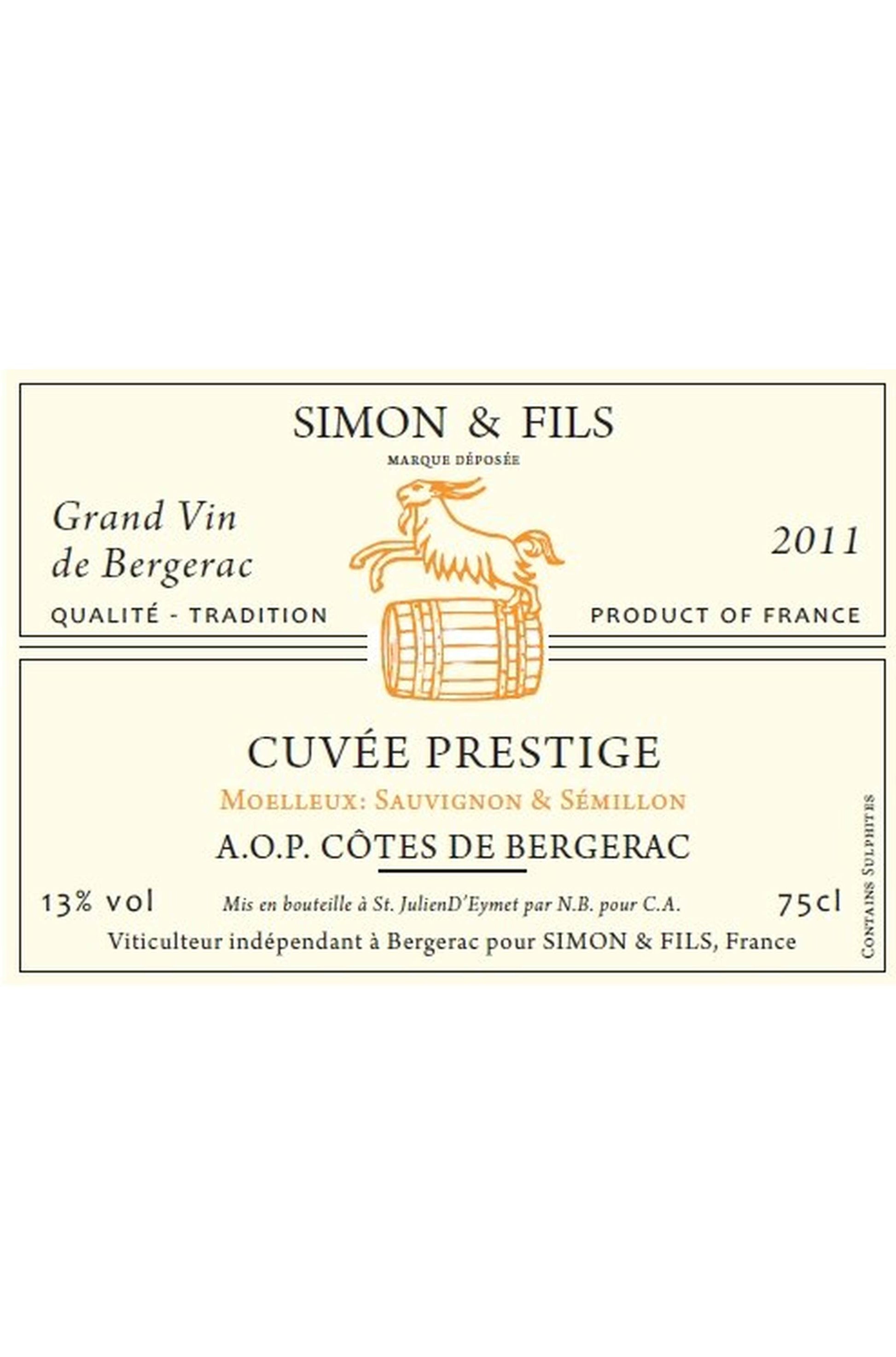 Simon et Fils Cuvée Prestige AOP cotes de bergerac moelleux