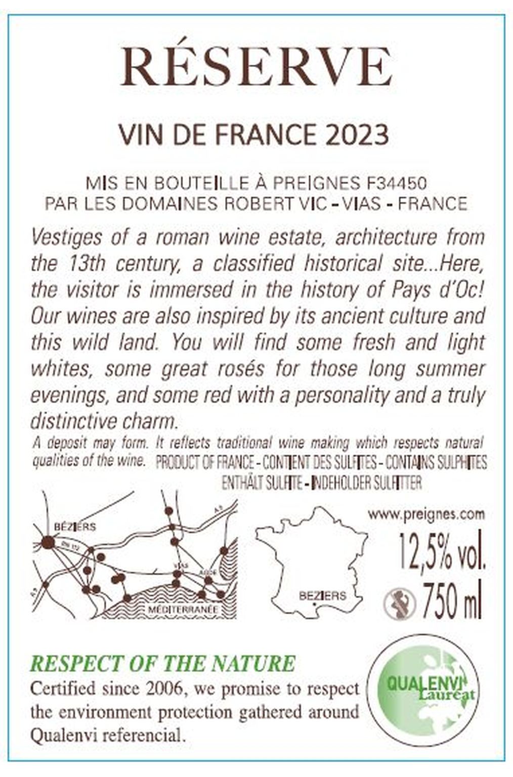 Sans étiquette frontale (SCREWCAP)(CE Réserve) vin de france rouge