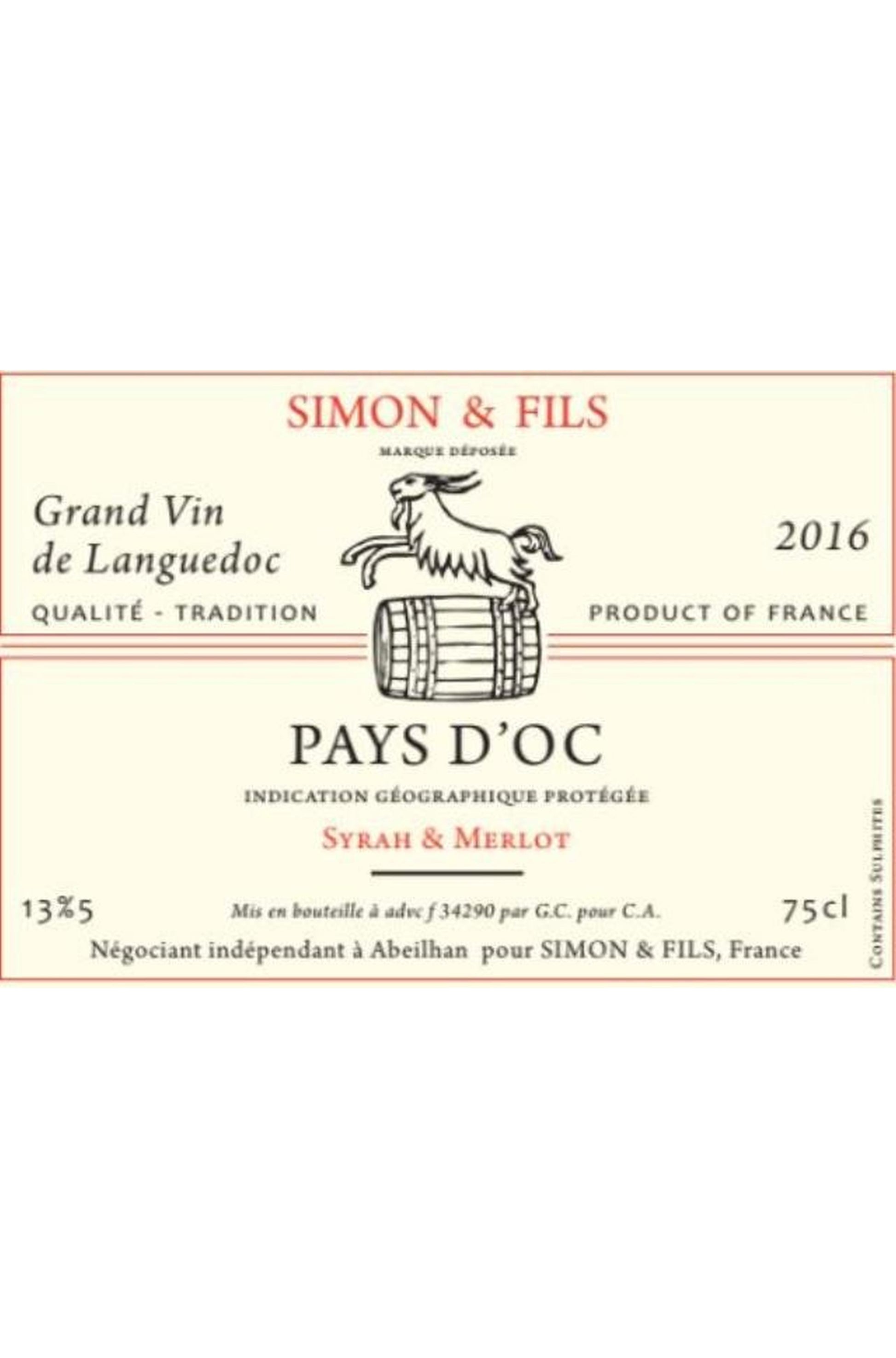 Simon et Fils: Cuvée Belle Epine IGP d'oc syrah-merlot rouge (bouchon)
