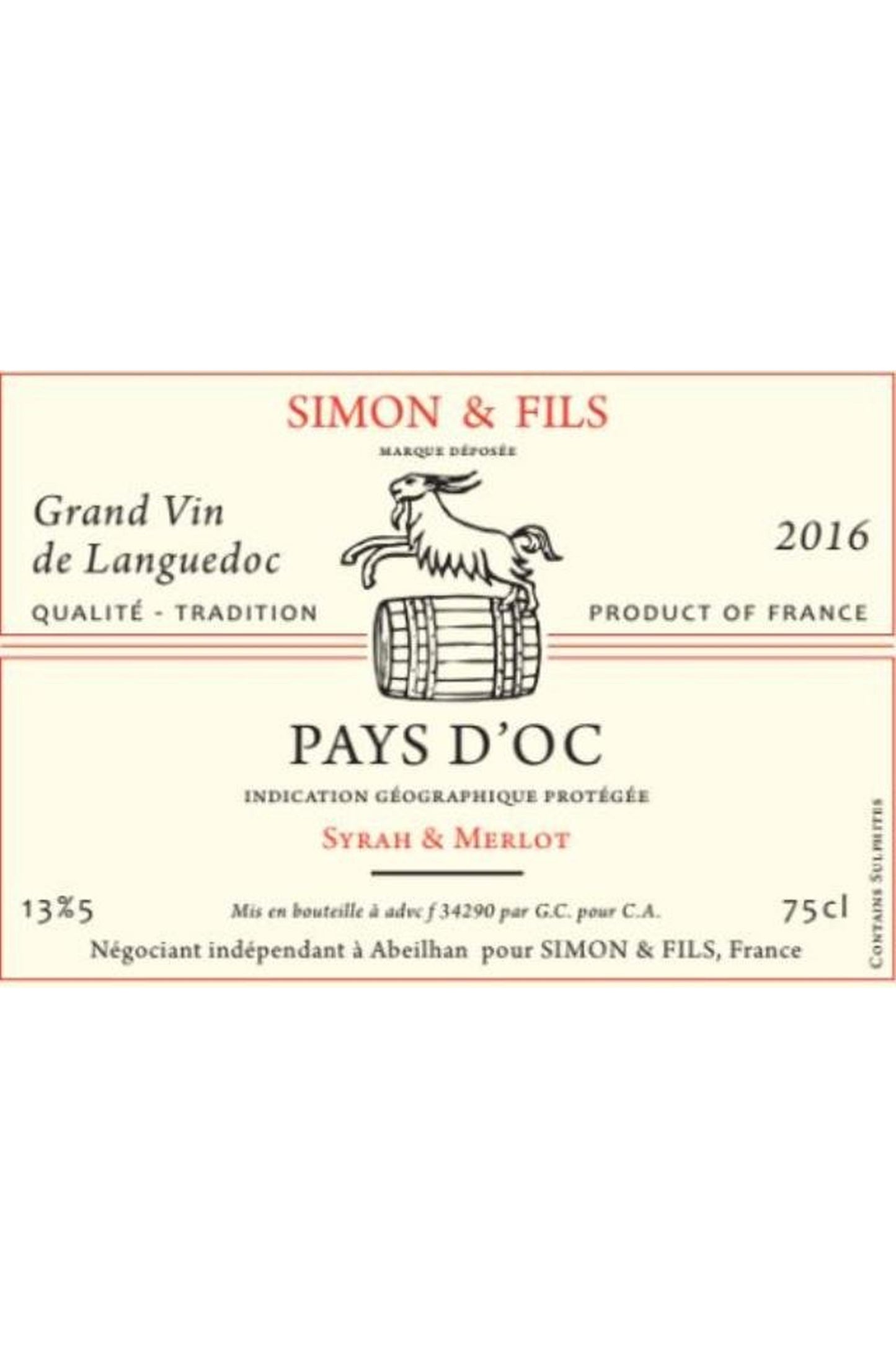Simon et Fils: Cuvée Belle Epine IGP d'oc syrah-merlot rouge (bouchon)